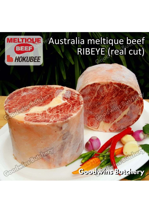 Beef Australia MELTIQUE RIBEYE (real cut) brand HOKUBEE frozen portioned small roast cuts 4" +/- 1.5 kg/pc (price/kg) Scotch-Fillet / Cube-Roll